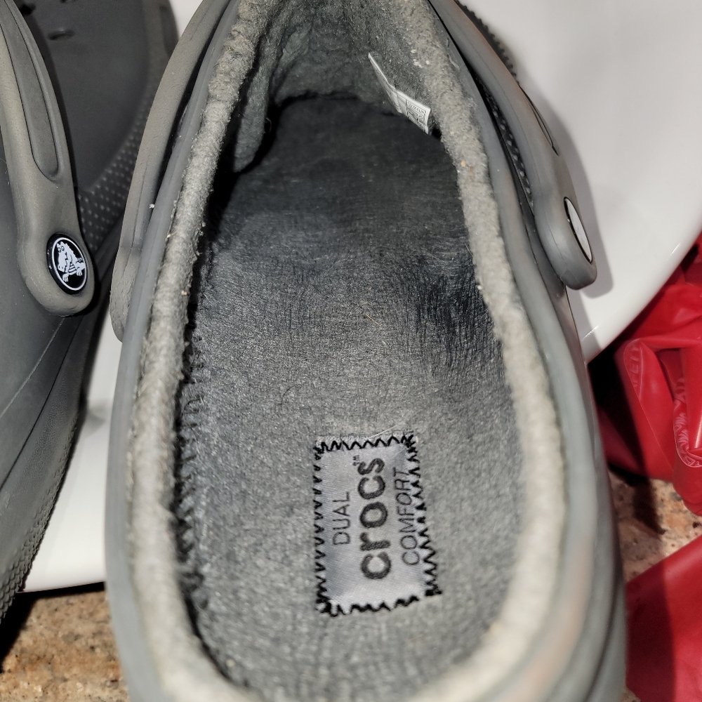 Mens Lined Classic Crocs M13 Gray Faux Fur Clog Shoes - Picture 7 of 9